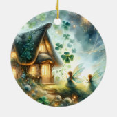 Kleeblatt-Feenhäuschen-Glanz Keramik Ornament (Hinten)
