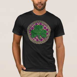 Kleeblatt, Gitter und keltische Knochen auf Lila S T-Shirt