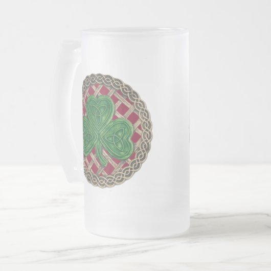 Kleeblatt, Gitter und keltische Knochen auf roter Mattglas Bierglas (Vorderseite Links)