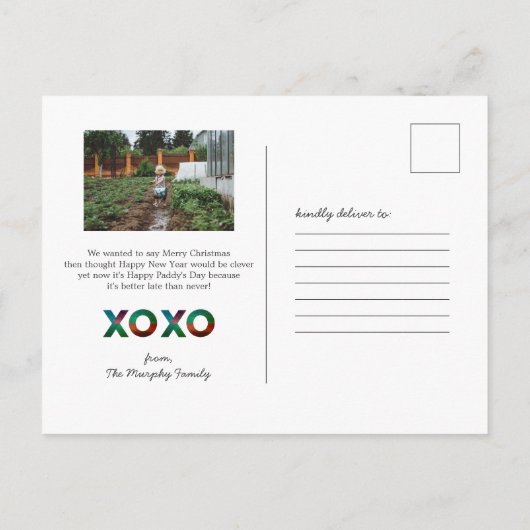 Kleeblatt Glitzer Leprechaun | St. Patrick's Day Postkarte (Rückseite)