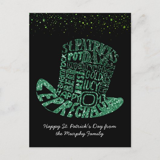 Kleeblatt Glitzer Leprechaun | St. Patrick's Day Postkarte (Vorderseite)