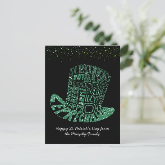 Kleeblatt Glitzer Leprechaun | St. Patrick's Day Postkarte (Stehend Vorderseite)