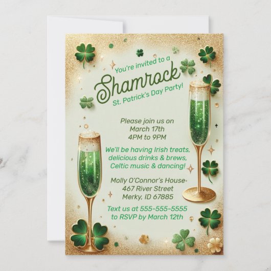 Kleeblatt Glitzer St Patrick's Day Party Fest Einladung (Vorderseite)