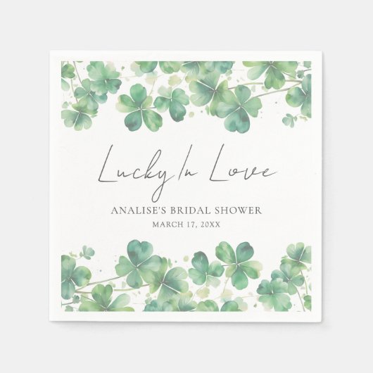 Kleeblatt Glück in der Liebe Brautparty Serviette (Vorderseite)