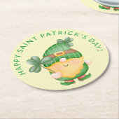 Kleeblatt Gnome Happy Saint Patrick's Day Runder Pappuntersetzer (Angewinkelt)