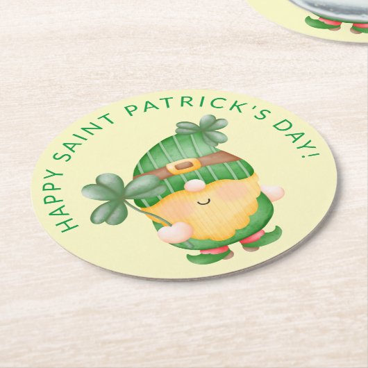 Kleeblatt Gnome Happy Saint Patrick's Day Runder Pappuntersetzer (Angewinkelt)