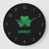 Kleeblatt Green Clover Ireland Celtic Irish Name Große Wanduhr (Vorderseite)
