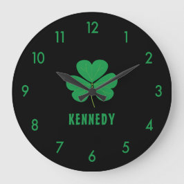 Kleeblatt Green Clover Ireland Celtic Irish Name Große Wanduhr