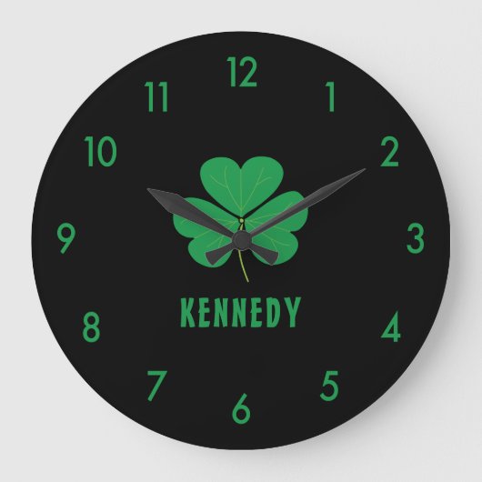 Kleeblatt Green Clover Ireland Celtic Irish Name Große Wanduhr (Vorderseite)