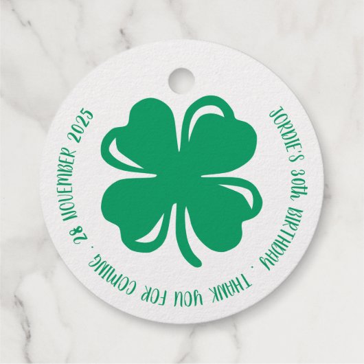 Kleeblatt Green Vierblättriges Kleeblatt Lucky Bir Geschenkanhänger (Rückseite)