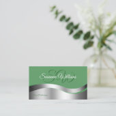 Kleeblatt Green Wavy Silver Decor Initials Foto Visitenkarte (Stehend Vorderseite)