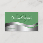 Kleeblatt Green Wavy Silver Decor Initials Foto Visitenkarte (Vorderseite)