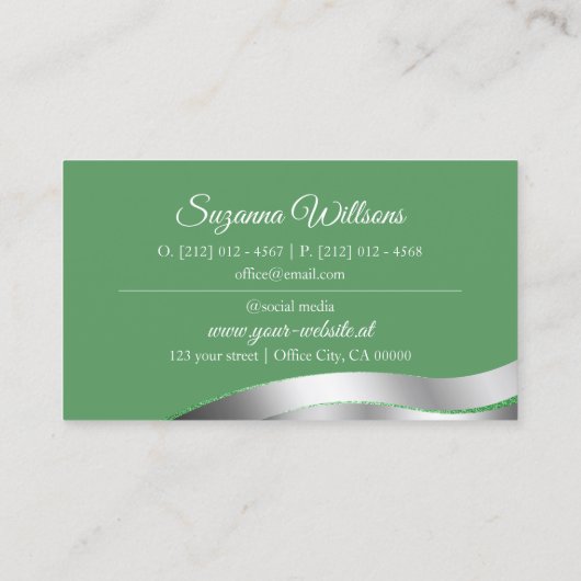 Kleeblatt-Grüne Silber-Dekoration mit Initialen Visitenkarte (Rückseite)