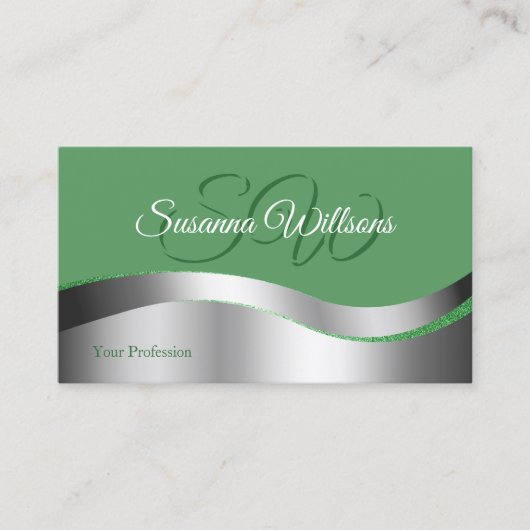 Kleeblatt-Grüne Silber-Dekoration mit Initialen Visitenkarte (Vorderseite)