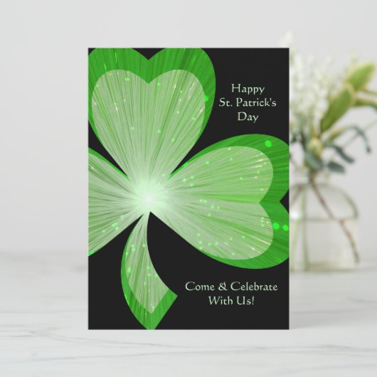Kleeblatt "Happy St.Patrick's Day" Einladung schwa (Stehend Vorderseite)