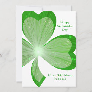 Kleeblatt "Happy St.Patrick's Day" Einladung weiß