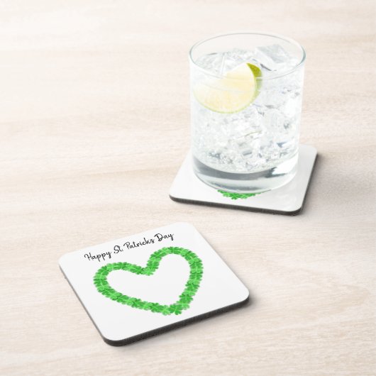 Kleeblatt Heart Happy St Patrick's Day Getränkeuntersetzer (Rechte Seite)