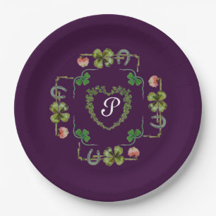 KLEEBLATT HERZ,BLUME,GRÜNE BLUMEN-MONOGRAMM Violet Pappteller