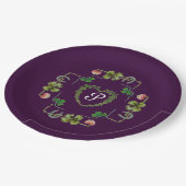 KLEEBLATT HERZ, BLUME, GRÜNES BLUMENMONOGRAMM Lila Pappteller (Schrägansicht)