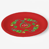 KLEEBLATT HERZ, BLUME, GRÜNES BLUMENMONOGRAMM Rot Pappteller (Schrägansicht)