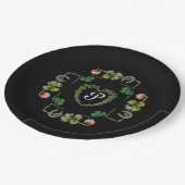 KLEEBLATT HERZ, BLUME, GRÜNES BLUMENMONOGRAMM Schw Pappteller (Schrägansicht)