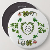 KLEEBLATT HERZ, BLUME, GRÜNES BLUMENMONOGRAMM weiß Button (Vorne & Hinten)