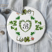 KLEEBLATT HERZ, BLUME, GRÜNES BLUMENMONOGRAMM weiß Button (Beispiel)