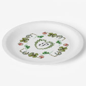 KLEEBLATT HERZ, BLUME, GRÜNES BLUMENMONOGRAMM weiß Pappteller (Schrägansicht)