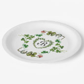 KLEEBLATT HERZ, BLUME, GRÜNES BLUMENMONOGRAMM weiß Pappteller (Schrägansicht)