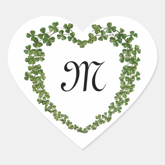 KLEEBLATT HERZ MONOGRAM St Patrick's Day Weiß Herz-Aufkleber (Vorderseite)