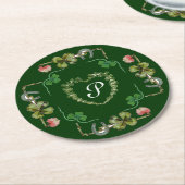 KLEEBLATT HERZ, PINK-BLUME, GRÜNES BLUMENMONOGRAMM RUNDER PAPPUNTERSETZER (Angewinkelt)