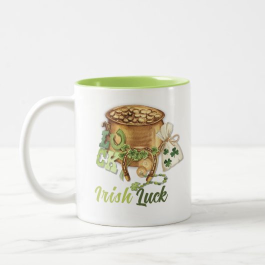 Kleeblatt Horseshoe Luck Funny St Patricks Day Zweifarbige Tasse (Links)