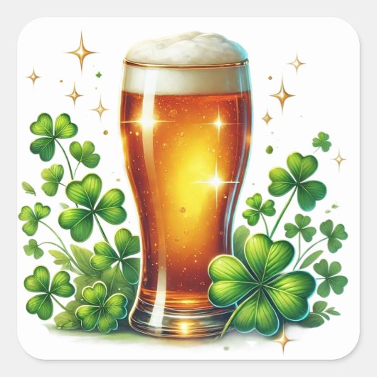 Kleeblatt-Illustration Quadratischer Aufkleber (Vorderseite)