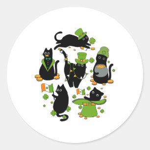 Kleeblatt Irisch Schwarz Katze St. Patrick's Day Runder Aufkleber