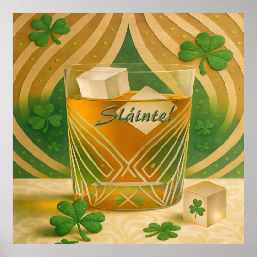 Kleeblatt-Irischer-Whiskey-Becher "Sláinte!" Poster (Vorne)