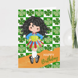 Kleeblatt Irish Dance Black Hair Girl Geburtstag Karte