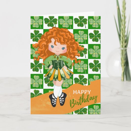 Kleeblatt Irish Dance Redhead Girl Geburtstag Karte (Vorderseite)