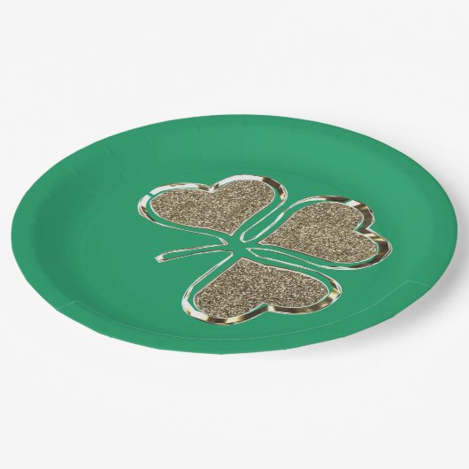 Kleeblatt Irish Symbol Clover Irland Gold Elegant Pappteller (Schrägansicht)