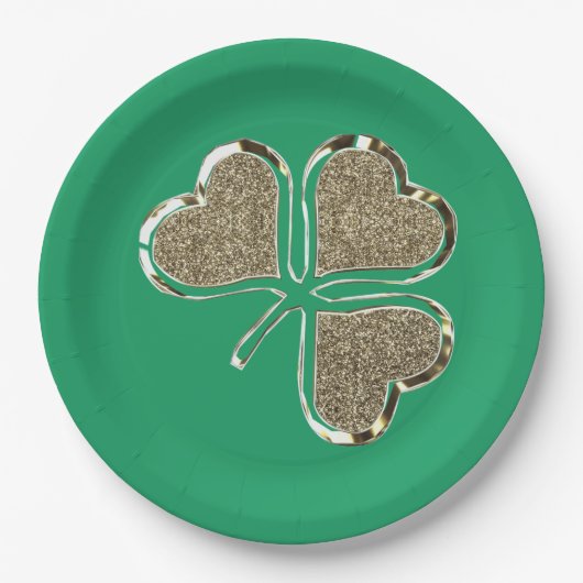 Kleeblatt Irish Symbol Clover Irland Gold Elegant Pappteller (Vorderseite)