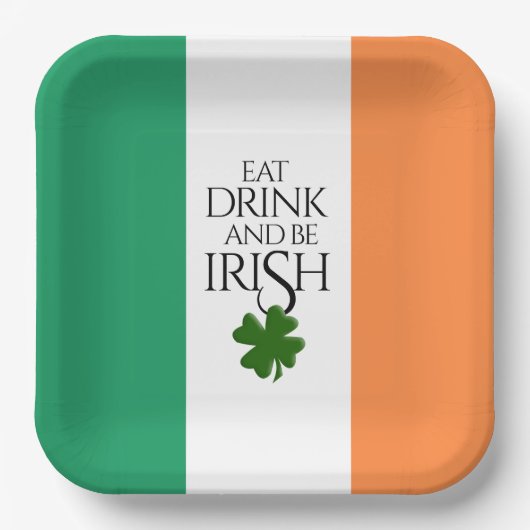 Kleeblatt isst trinken und irische Flagge führen Pappteller (Vorderseite)