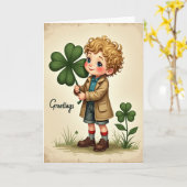 Kleeblatt-Junge im Vintage-Stil Karte (Gelbe Blume)