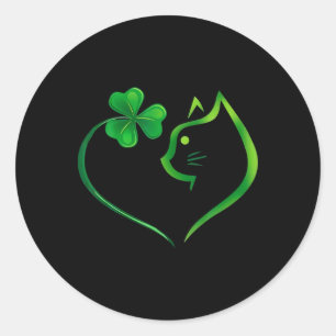 Kleeblatt Katze Herz St. Patrick's Day Katzenliebh Runder Aufkleber