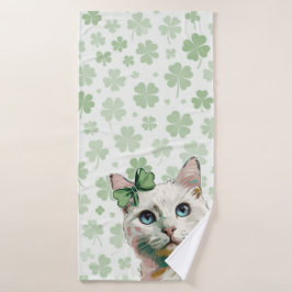 Kleeblatt Katze mit blauen Augen Badhandtuch Set
