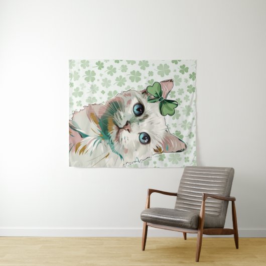 Kleeblatt Katze mit blauen Augen Wandteppich (Beispiel (Horizontal))