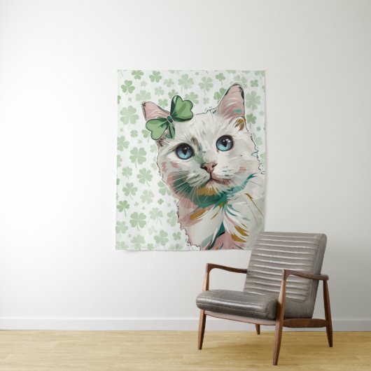 Kleeblatt Katze mit blauen Augen Wandteppich (Beispiel)