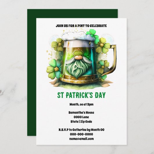 Kleeblatt-Kobold-Feiertag Einladung (Vorne/Hinten)