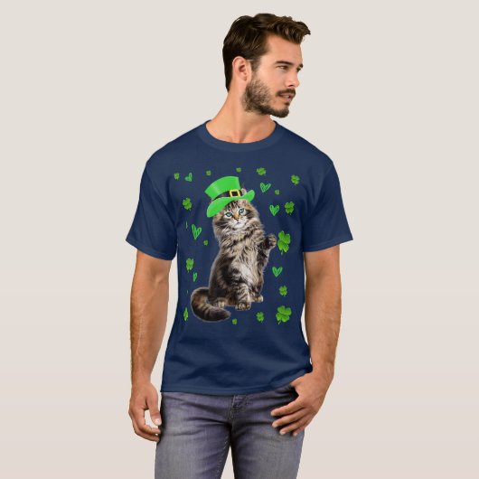 Kleeblatt Leprechaun Cat St Patricks Day Irish T-Shirt (Vorne ganz)