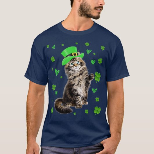Kleeblatt Leprechaun Cat St Patricks Day Irish T-Shirt (Vorderseite)