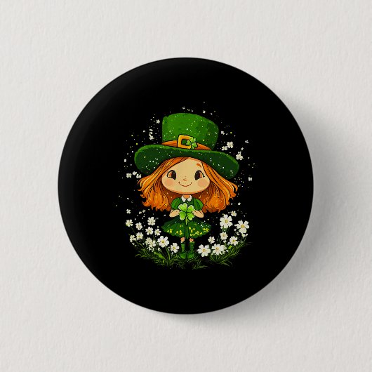 Kleeblatt Leprechaun Girls St Patricks Day L Button (Vorderseite)