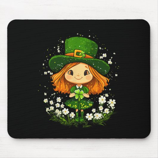 Kleeblatt Leprechaun Girls St Patricks Day L Mousepad (Vorne)